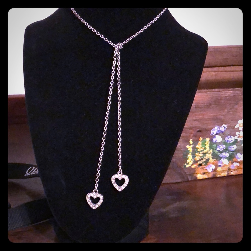 Unique Vintage Silver Heart Lariat Necklace